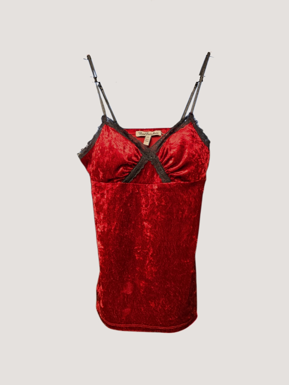 Y2k Grunge Red Velvet Cami with Black Lace Trim!